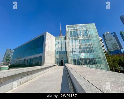 Shanghai, China, Panoramic View, Skyline, City Center, Modern Architecture, Office Buildings, Museum of Art Pudong, Pearl Travel Road, Stock Photo