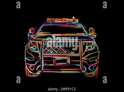 Police car, front view. Hand drawn vector illustration in colors Stock Vector