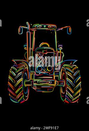 Farming tractor, stylized hand drawn colored vector Stock Vector