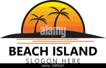 Beach Island Vector logo design sunset Stock Vector