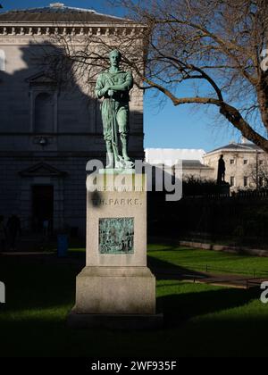 Bronze statue of Surgeon General Thomas Heazle Parke, stands outside the Natural History Museum, on Merrion Street in Dublin, Ireland. Stock Photo