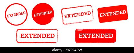 extended stamp label red color square and circle rubber sign deadline period license extend Stock Vector
