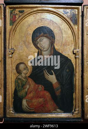 Triptych with the Virgin and Child. c. 1300-1310. Unknown artist of Venice. Thyssen Museum. Madrid. Spain. Stock Photo