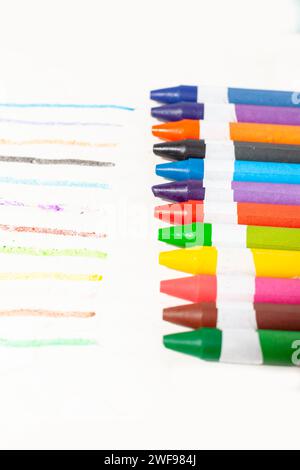 many colorful crayons isolated on white background Stock Photo