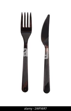 plastic fork and knife isolated on white background Stock Photo