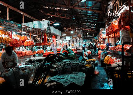 A vibrant market brimming with a wide variety of fresh produce, creating a colorful display for shoppers. Pak Khlong Talat (flower Market) Stock Photo