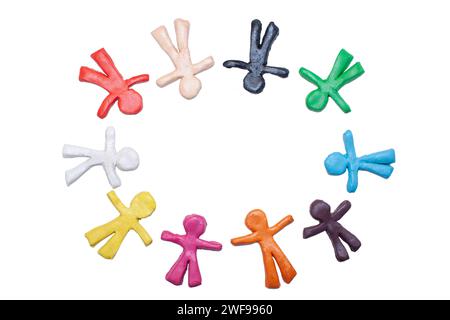 multicolored clay figurines on white background Stock Photo