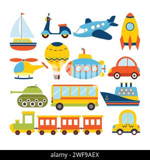 Set of cartoon transport. Transportation theme. Vector illustration ...