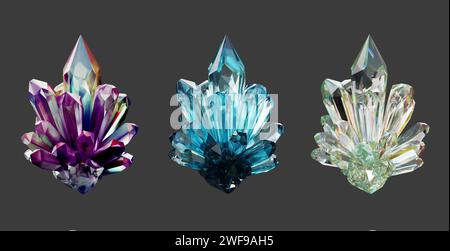 Crystal gemstone set isolated background 3d rendering without AI generated Stock Photo