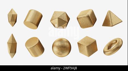 Gold Object geometry shape set isolated background 3d rendering without AI generated Stock Photo