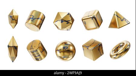 Gold Object geometry shape set isolated background 3d rendering without AI generated Stock Photo