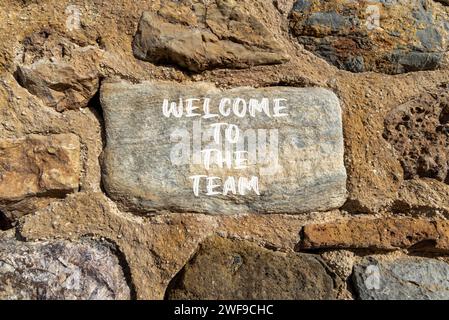 Welcome to the team symbol. Concept words Welcome to the team on beautiful stone. Beautiful stone wall background. Business, motivational and welcome Stock Photo
