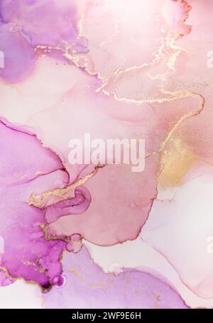 Abstract purple paint background. Alcohol ink. Style the swirls of marble or the ripples of agate. Stock Photo