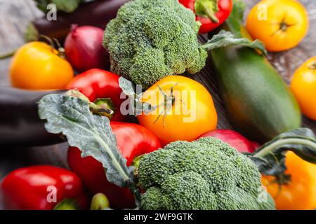 yellow tomato vegetable mix on wood background Stock Photo