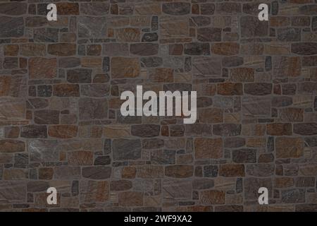 Variegated stone wall texture with mixed shades and sizes of bricks Stock Photo