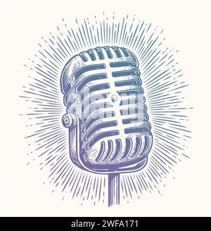 Retro microphone sketch. Hand drawn vintage vector illustration Stock Vector