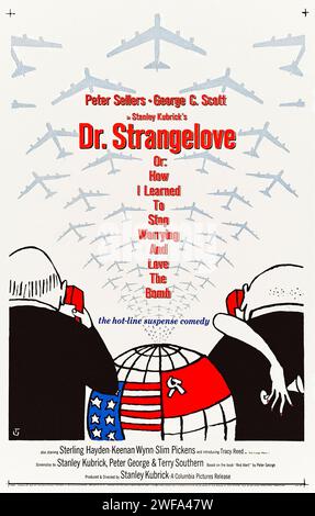 Dr. Strangelove or: How I Learned to Stop Worrying and Love the Bomb (1964) directed by Stanley Kubrick and starring Peter Sellers, George C. Scott and Sterling Hayden. An insane American general orders a bombing attack on the Soviet Union, triggering a path to nuclear holocaust that a war room full of politicians and generals frantically tries to stop. Photograph of an original fully restored 1964 US one sheet poster featuring artwork by Tomi Ungerer. ***EDITORIAL USE ONLY*** Credit: BFA / Universal Pictures Stock Photo