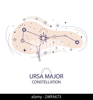 Star constellation Ursa Major vector illustration in trendy style. The Great Bear linear icon. Concept of astronomy. Magic astrology design. For astro Stock Vector