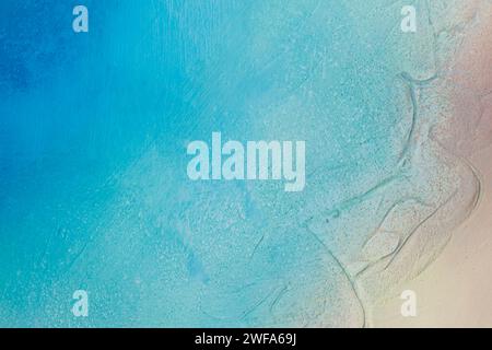Blank abstract painting background, beach themed, blue and orange gradient, acrylic paint on textured canvas, summer concept. Stock Photo