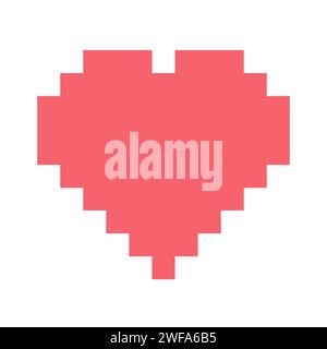 Simple red heart emoticon or emoji in pixel style, vector illustration Stock Vector