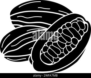 fruit illustration chocolate silhouette food logo sweet icon dessert outline cocoa dark cacao snack chunk brown flavor milk plant shape black berry bean Stock Vector