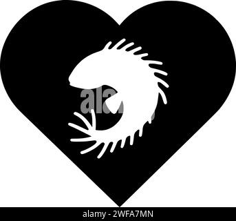 heart illustration love silhouette fishing logo fish icon sign outline water sea hook catch romantic valentine river bait rod shape seafood aquarium r Stock Vector