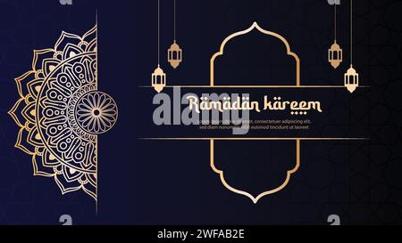 Ramadan Kareem greeting card background. Beautiful invitation card with floral mandala Stock Vector