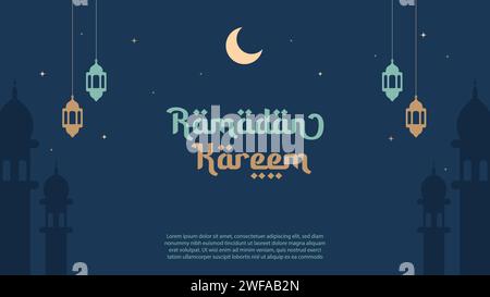 Ramadan Kareem banner template vector design with lantern flat design style Stock Vector