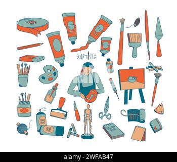 Creative hand drawn artist doodle design element vector set illustration Stock Vector