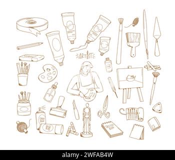Creative hand drawn artist doodle design element vector set illustration Stock Vector