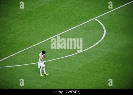 Doha, Qatar. 29th Jan, 2024. Mohammed Saleh of Palestine reacts after the round of 16 match between Qatar and Palestine at AFC Asian Cup Qatar 2023 in Doha, Qatar, Jan. 29, 2024. Credit: Jiang Han/Xinhua/Alamy Live News Stock Photo