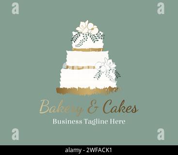 Elegant Cake Bakery Logo Design in Modern Abstract Style with Flowers Stock Vector