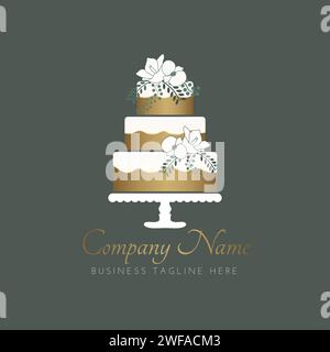Cake Bakery Logo Design on Green Background Stock Vector