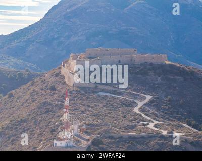 Aerial close up view of Atalaya castle in Cartagena Spain Stock Photo