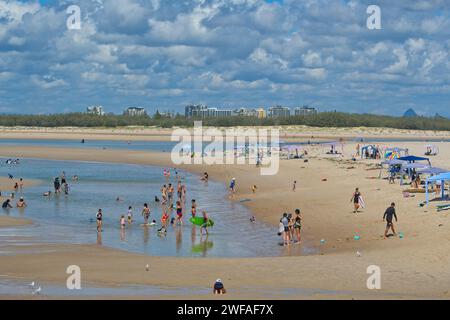 Caloundra, Queensland, Australia - March 19, 2023: Locals and tourists enjoying the beach. Stock Photo