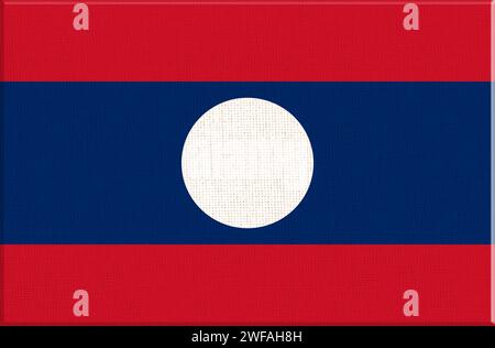 Flag of Laos. Laotian flag on fabric surface. Fabric Texture. Lao People Democratic Republic. Lao state symbol. Asian country Stock Photo
