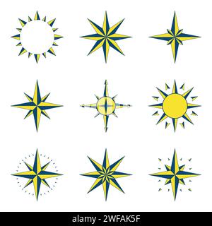 Compass solid color set Stock Vector