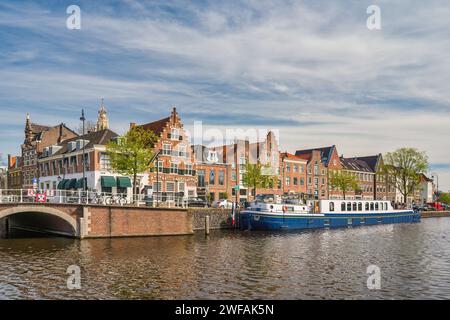 Haarlem Netherlands, city skyline time lapse at canal waterfront Stock Photo