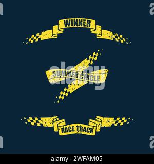 Sport checkered grunge flags yellow Stock Vector