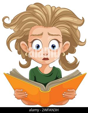 Wide-eyed girl fascinated by story in book Stock Vector