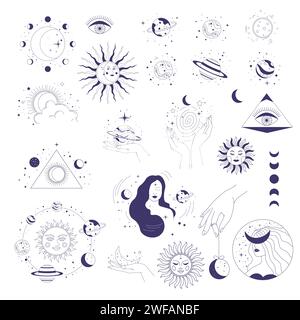 Constellations and minimalist magic symbols set Stock Vector