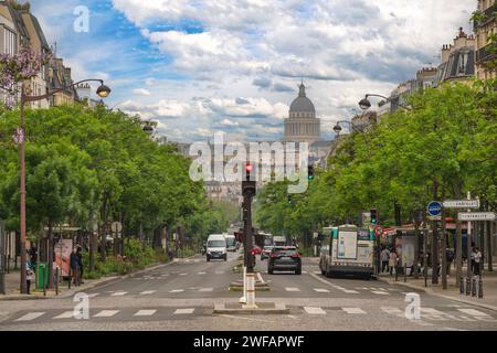 Paris, France - May 15, 2023: city skyline time lapse and Paris Pantheon Stock Photo