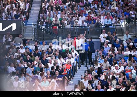 Melbourne, Australie. 27th Jan, 2024. Demonstrators for Free Palestine during the Australian Open AO 2024 Grand Slam tennis tournament on January 27, 2024 at Melbourne Park in Australia. Photo Victor Joly/DPPI Credit: DPPI Media/Alamy Live News Stock Photo