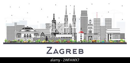 Zagreb Croatia City Skyline with Color Buildings isolated on white. Vector Illustration. Zagreb Cityscape with Landmarks. Stock Vector