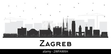 Zagreb Croatia City Skyline silhouette with black Buildings isolated on white. Vector Illustration. Zagreb Cityscape with Landmarks. Stock Vector