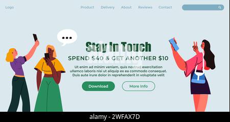Stay in touch with social media application web Stock Vector