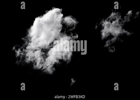 White light clouds isolated on black background. Climate, metrology, design element Stock Photo