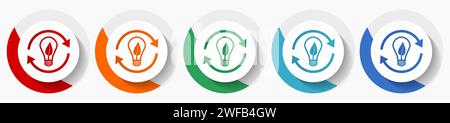 Renewable energy vector icon set, flat icons for logo design, webdesign and mobile applications, colorful round buttons Stock Vector