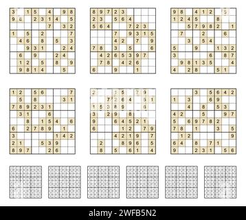 Sudoku game set  with answers. Stock Vector