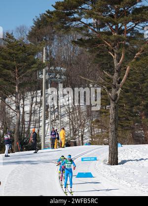 Pyeongchang, South Korea. 30th Jan, 2024. Athletes compete during the Women's 7.5km Classic of Cross-Country Skiing event at the Gangwon 2024 Winter Youth Olympic Games in Pyeongchang, South Korea, Jan. 30, 2024. Credit: Hu Huhu/Xinhua/Alamy Live News Stock Photo